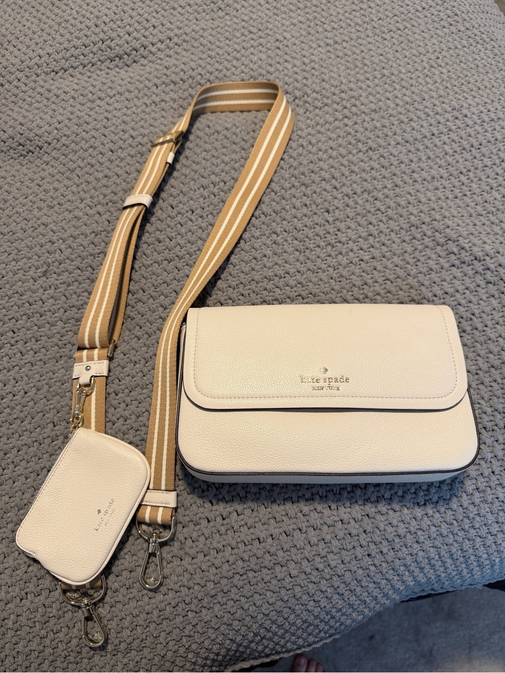 kate spade Cream Crossbody with Striped Tan Strap